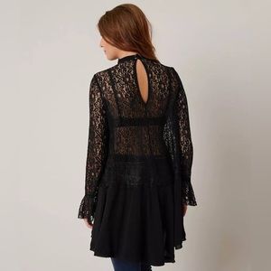 Free People New Tell Tale Lace Minidress Shirt black